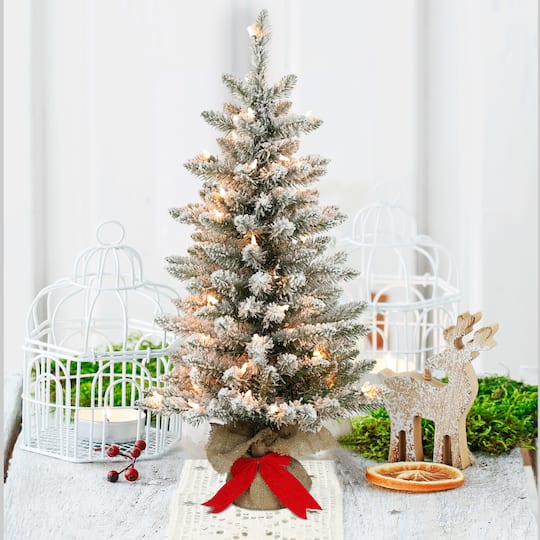 3ft. Pre-Lit Flocked Fraser Fir Artificial Christmas Tree, Clear Lights